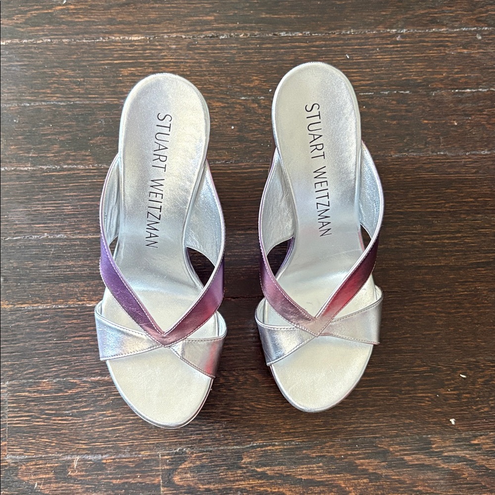 Stuart Weitzman Miami SOHIGH platform slide in Lilac metallic size 8 New - Picture 2 of 6